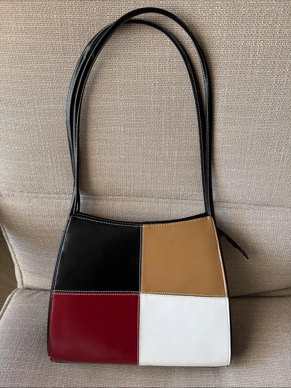 Colorblock Shoulder Bag in Black, Tan, Red & White